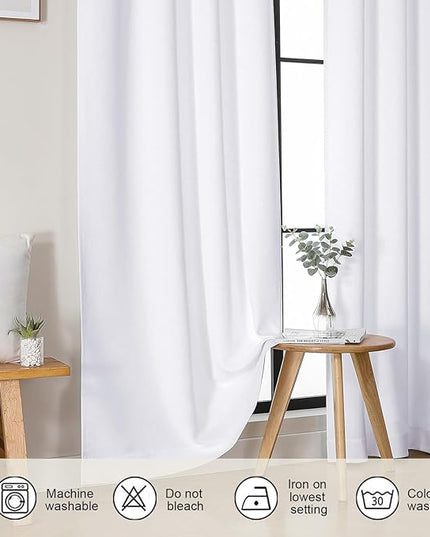 Gwine Pura White Light Filtering Curtains for Bedroom 96 Inch Length, Room Darkening Energy Saving Black Out Curtains for Living Room, Window Treatment Drapes with Rod Pocket, Each 40" Wx96 L, 2PCS