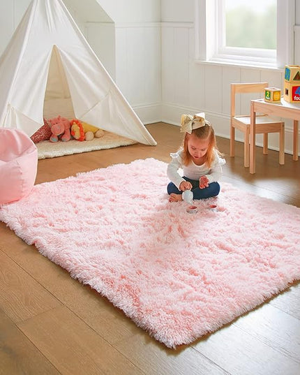 Ophanie Pink Rug for Bedroom Girls, Kids Fluffy Kawaii Fuzzy Furry Shag Area Rug, Cute Plush Soft Shaggy Bedside Indoor Floor 4x6 Carpet for Teen Nursery Dorm Home Room Decor Aesthetic