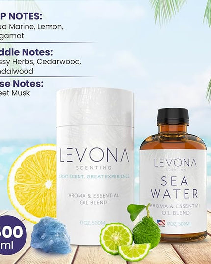 Levona Scent Essential Oil for Diffuser: Home Luxury Scents Fragrance Oil - Aroma Oil for Humidifiers - Hotel & Office Diffuser Oils - Essential Oils for Diffusers for Home - 500 Ml Sea Water