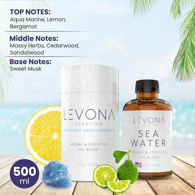 Levona Scent Essential Oil for Diffuser: Home Luxury Scents Fragrance Oil - Aroma Oil for Humidifiers - Hotel & Office Diffuser Oils - Essential Oils for Diffusers for Home - 500 Ml Sea Water