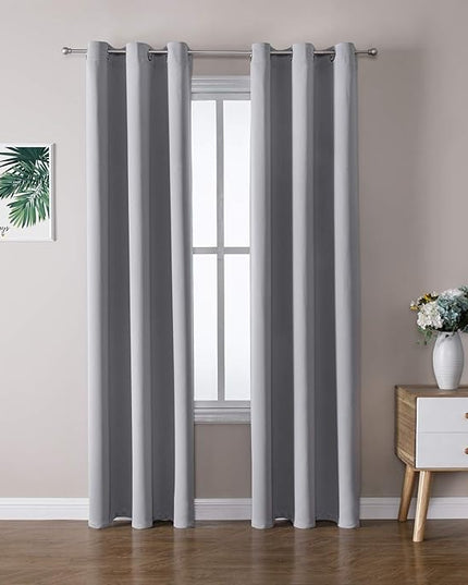 ChrisDowa Grommet Blackout Curtains for Bedroom and Living Room - 2 Panels Set Thermal Insulated Room Darkening Curtains (Light Grey, 42W x 84L)