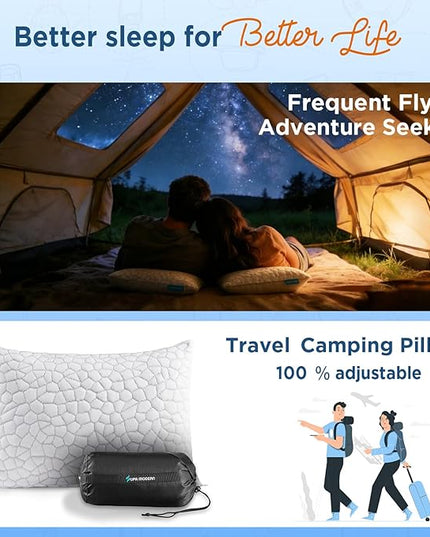 SUPA MODERN Cooling Bed Pillows for Sleeping 1 Pack Small Shredded Memory Foam Pillow Camping Travel Pillow - Compressible Medium Firm, Breathable Cover, ldeal Backpacking Hiking, Airplane and Car