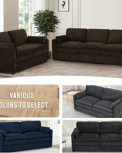 69" Chenille Modern Couch with Cozy & Soft Backrests, 2 Seats Sofa with 2 Extra Pillows, Comfy Upholstered Sofa with Thicker Cushions for Living Room, Office, Brown