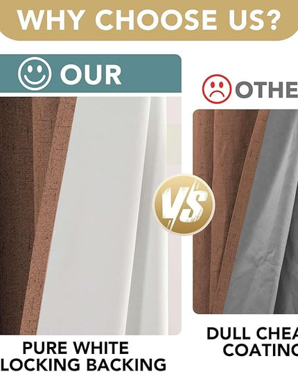 H.VERSAILTEX Linen Blackout Curtains 63 Inches Long 100% Blackout Thermal Insulated Textured Linen Look Curtain Draperies Anti-Rust Grommet, Energy Saving with White Liner, 2 Panels, Washed Spice