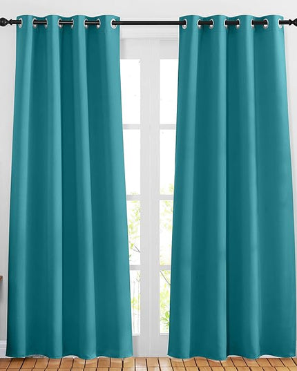 NICETOWN Blackout 80 inch Curtains for Doorway, Grommet Thermal Window Treatments Room Darkening Door Curtains for Bedroom/Home Family, Peacock Teal, W46 x L80, 2 Panels