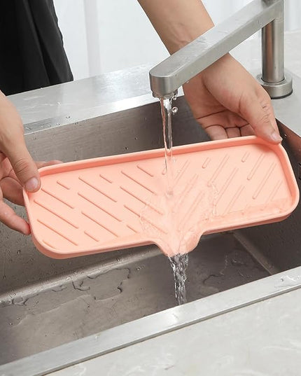 Silicone Bathroom Soap Dishes with Drain Spout-Bathroom and Kitchen Sink Organizer,Sponge Holder,Dish Soap Tray,Perfect for Dispenser,Scrubber,Bottle,Cup on Sink or Counter-Pink 12"×4"