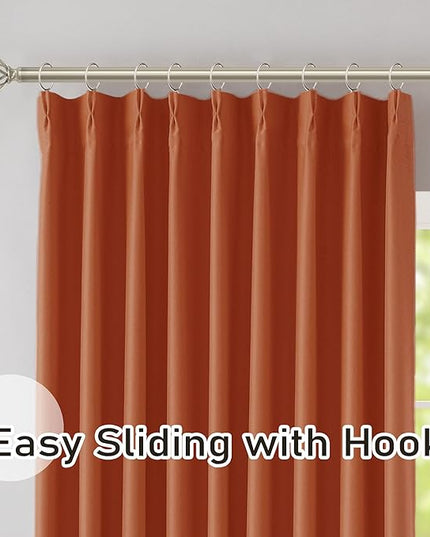 DONREN Burnt Orange Pinch Pleated Blackout Curtains with Hooks - 63 inch Length Room Darkening Thermal Insulated Short Window Curtain Panels for Bathroom Kids Room 2 Panel 40" Wx63 L