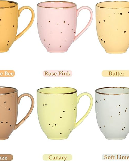 Coffee Mugs Set Of 6, 14 Oz Large Handle Heavy Duty Cups - Microwave Dishwasher Safe - Latte, Cappuccino, Tea, Cocoa, Mocha - Men, Women, Home Office Daily Use, Blossom Assorted Colors