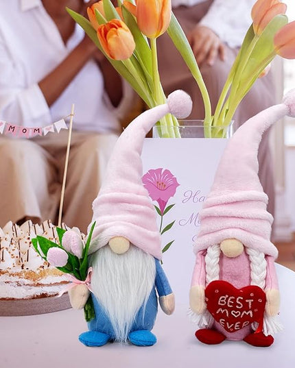 Lovinland Mothers Day Plush Couple Gnomes Decorations for Mom - Best Ever Gifts for Mom Who Have Everything from Daughter Son - Spring Tulips Gnomes Decor