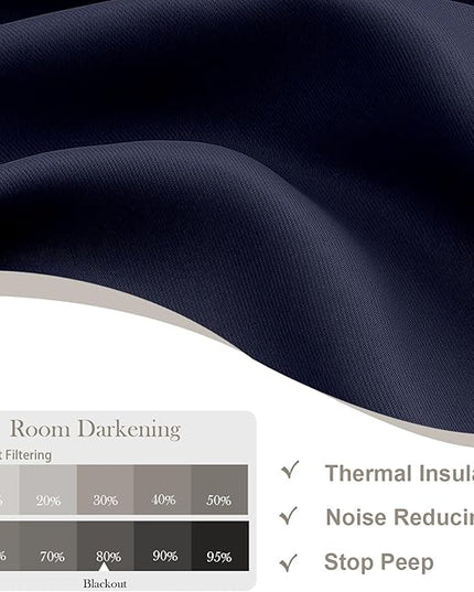 Gwine Navy Blue Blackout Curtains for Living Room 72 inches Long, Noise Reducing Room Darkening Window Treatment Curtains for Bedroom, Farmhouse Decor with Rod Pocket, Each 40" Wx72 L,2PCS