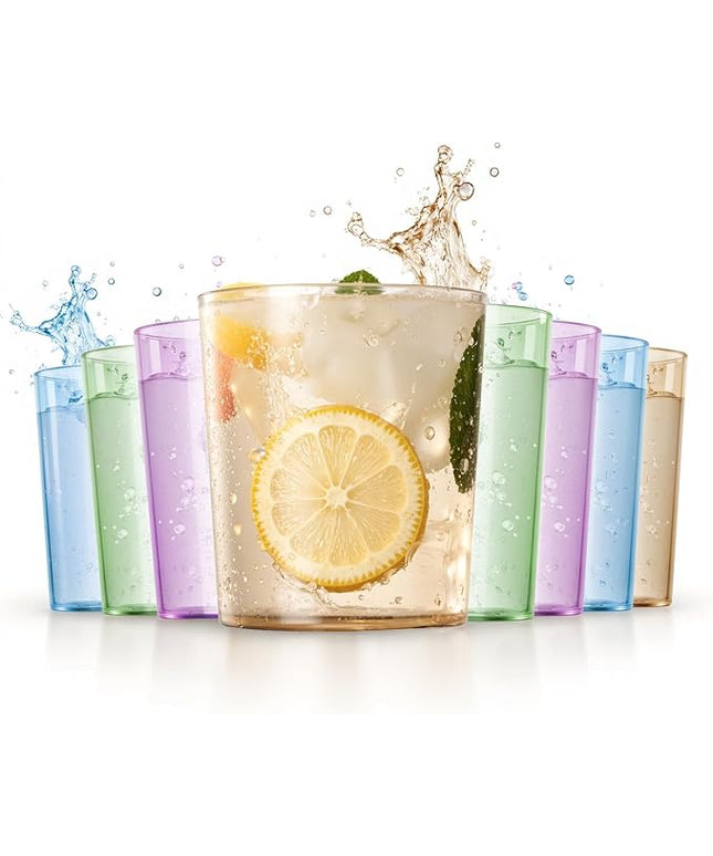 Liacere Color Plastic Drinking Glasses (Set of 12) 14 oz Color Reusable Plastic Glasses Colors，Kitchen Water Glasses Cup, Bar Tumbler Glassware Set for Beer, Juice, Cocktail, Whiskey, Milk