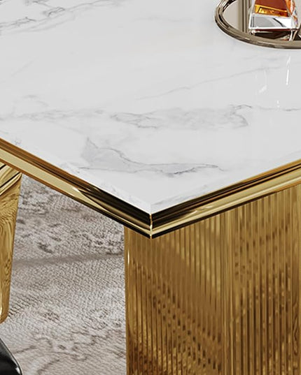 HomVent 68.11'' Faux Marble Dining Table Set for 4, Modern Rectangle Kitchen Table Set with Faux Marble Table Top & Stainless Steel Base