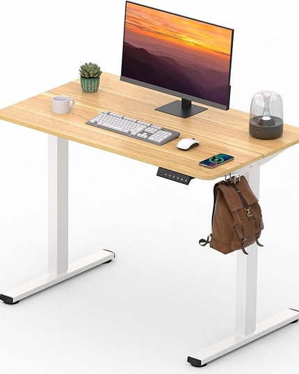 Adjustable Stand Up Desk Standing Desk, 40x24 Inches Home Office Desks with Memory Preset Computer Workstation, Splice Maple Top + White Frame