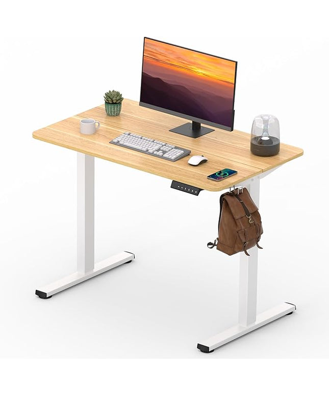Adjustable Stand Up Desk Standing Desk, 40x24 Inches Home Office Desks with Memory Preset Computer Workstation, Splice Maple Top + White Frame