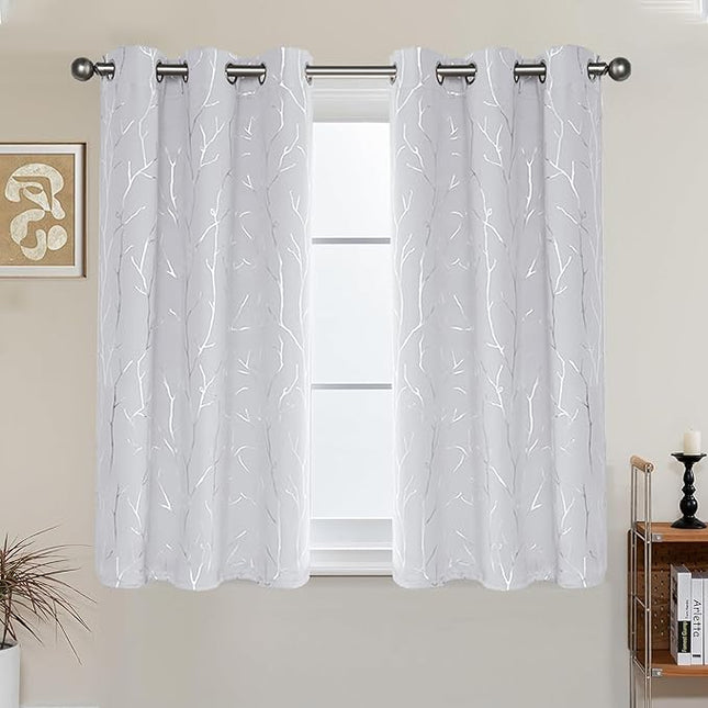 BUHUA Short Curtains 40 inches Long, Black Out RV Bunk Panels, Kitchen Window Curtains Over Sink, Thermal Insulating Blackout Drapes for Small Window (2 Panels, Greyish White, 38 inches Wide)