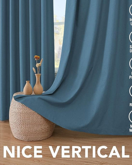 H.VERSAILTEX 100% Blackout Curtains for Bedroom Thermal Insulated Linen Textured Curtains Heat and Full Light Blocking Drapes Living Room Curtains 2 Panel Sets, Blue Sapphire, 52x84 Inch