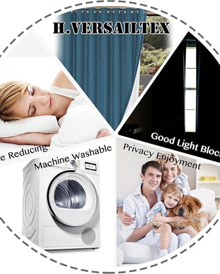 H.VERSAILTEX Linen Blackout Curtains Durable Thick Textured Linen Look 100% Blackout Patio Door Curtain Anti Rust Grommet Extra Wide Sliding Door Curtain Panel, Blue Sapphire, W100 x L108 inch