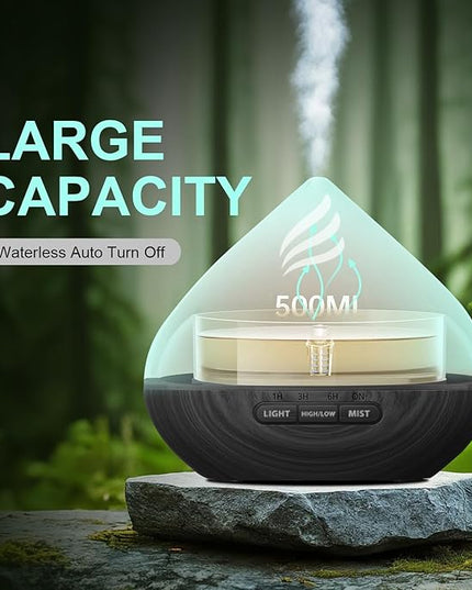 Essential Oil Scent Diffuser: 500ML Aroma Diffuser with Remote Control, Large Fragrance Aromatherapy Diffuser for Bedroom Home, Mist Humidifier with 14 Colors LED Lights and waterless Auto-Off, Black