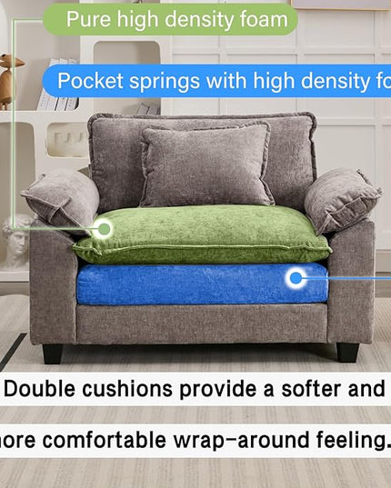 Modular Sectional Sofa, Comfy Cloud Couch Sectional Sofa, Chenille Sofa Sleeper Deep Seat Sofa with Throw Pillows for Living Room (Light Gray, 53"- Single Seat)