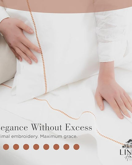 Linen Home 100% Cotton Percale Pearl Stitch Pillowcases Queen/Standard Size, Peach, 2 Pieces of Pillow Case, Crisp and Cool Strong Bed Linen, 20 inches X 30 inches