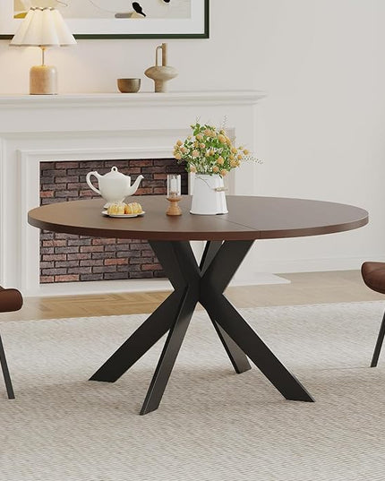 Walnut Round Dining Table Set for 4, Mid-Century Modern Kitchen Table and Chairs, Small Space Dining Room Furniture for Apartment, Breakfast Nook or Studio (Walnut Wood-Dining Table Only)