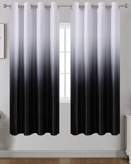 Estelar Textiler Black Out Curtains 72 Inches Long for Living Room, Black and Greyish White Ombre Thermal Insulated Room Darkening Grommet Window Drapes for Bedroom, 52x72 Inch, 2 Panels