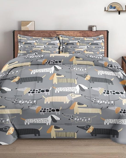 Comforter Set Queen Size, Cute Dog Pet Soft 3 Pcs Bedding for Kids and Adults Cartoon Nursery Animal Dachshund Comforter Set with 2 Pillowcases for Bedroom Bed Decor