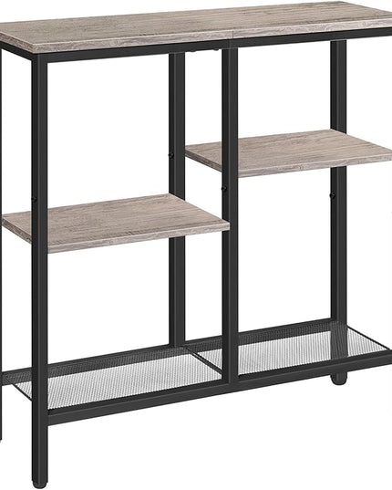 HOOBRO Narrow Console Table, Sofa Table, 4-Tier Industrial Entryway Table with Metal Mesh Shelf, Hallway Table with Adjustable Feet, for Entryway, Living Room, Hallway, Greige and Black BG79XG01