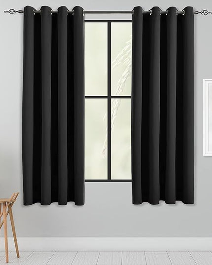 Blackout Curtains for Bedroom Thermal Insulated Light Blocking Room Darkening Curtains Solid Grommet Window Drapes for Living Room, Set of 2 Curtain Panels 52 W x 63 L inch Long Black