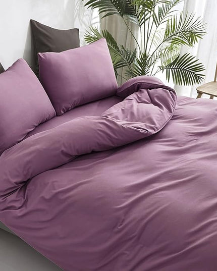 Luxlovery Purple Comforter Set Queen Pale Mauve Bedding Comforter Set Modern Solid Lilac Dusty Purple Blanket Soft Breathable Blanket Quilts 3 Piece Bedding Set for Women