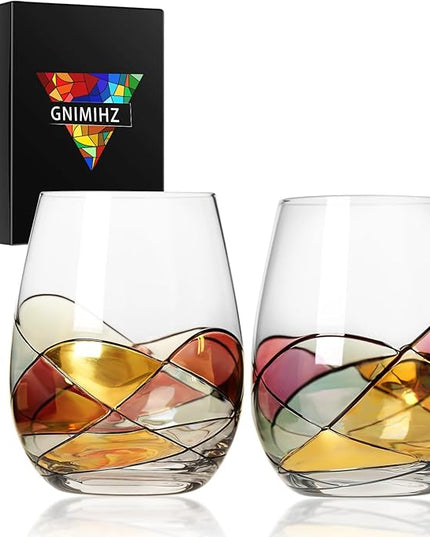 Painted Wine Glasses for Red or White Wine (Set of 2), 18-Ounces, Large Wine Glasses for Cabernet, Pinot Noir, Burgundy, Bordeaux (Painted)