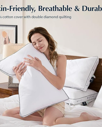 Pacific Coast Gusseted Pillows Queen Size Set of 2, Goose Feather and Down Firm Pillows, Luxury Hotel Collection Bed Pillows for Sleeping, Supportive Gusseted Dsign for Side and Back Sleepers