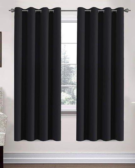 H.VERSAILTEX Thermal Insulated Blackout Curtains Window Panel Drapes - 2 Panels Set-52x72 Inch with Gun Metal Color Grommet Top (Jet Black)