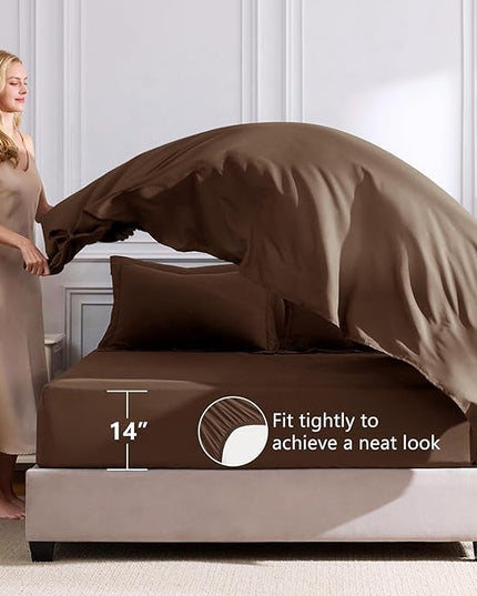 CozyLux Full Size Comforter Sets Brown - 7 Pieces Bed in a Bag Full, Luxury Soft Bed Set for All Seasons, Bedding Set with Down Alternative Comforter, Sheets, Pillowcases & Shams