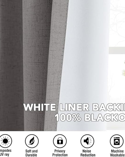 H.VERSAILTEX Linen Curtains 100% Blackout Curtains for Bedroom 54 inch Long Full Light Blocking Nature Linen Blended Window Curtains for Living Room Nickel Grommet (2 Panels, Heathered Dove)