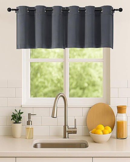 Simplebrand Grey Kitchen Valances for Windows 18 Inches Long 2 Pack, Room Darkening Window Valances for Living Room, Grommet Short Straight Drape Kitchen Curtains for Bedroom Kids Room, 40Wx18L