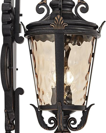 John Timberland Casa Marseille Vintage Outdoor Wall Light Fixture Veranda Bronze Scroll Frame 31" Champagne Hammered Glass for Exterior House Porch Patio Outside Deck Garage Yard Front Door