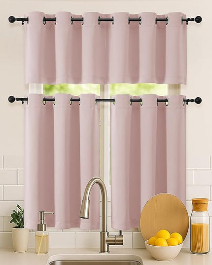 Simplebrand Blush Short Kitchen Curtains 24 Inch Length 2 Panels Set, Small Windows Room Darkening Curtain for Bathroom, Cabinet, Basement, RV Camper, Thermal Insulated Short Drapes, 40 x 24 Inch