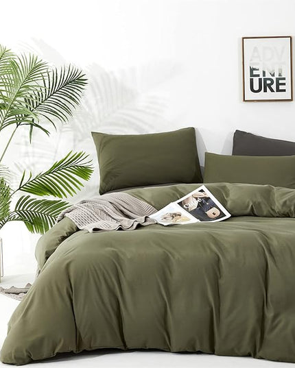 CLOTHKNOW Olive Green Queen Comforter Set 3Pcs Green Bedding Comforter Sets Soft All Season Dark Green Comforter with 2 x Pillow Cases
