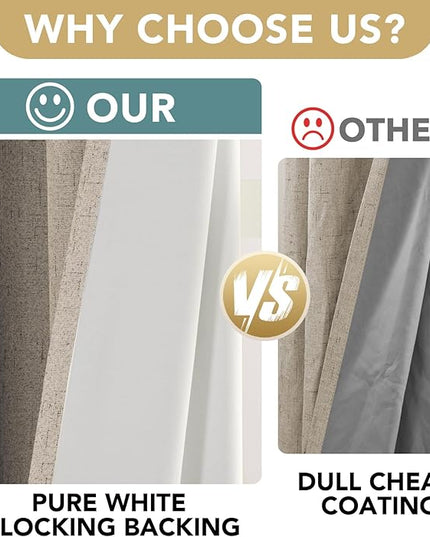 H.VERSAILTEX Linen Blackout Curtains Durable Thick Textured Linen Look 100% Blackout Patio Door Curtain Anti Rust Grommet Extra Wide Sliding Door Curtain Panel, Cobblestone, W100 x L96 inch