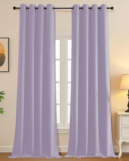 Simplebrand Lilac Extra Long 10ft Curtains for Patio 120 Inches Long 2 Panels Set, Room Darkening Light Blocking Solid Thermal Insulated Energy Saving Grommet Noise Reducing Curtains, 50 Wx120 L