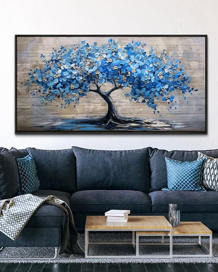 ERQINHUA Large Canvas Wall Decor For Living Room Farmhouse Wall Art For Bedroom Black Framed Mural Abstract Paintings Blue Tree Wall Pictures Artwork Office Decoration Dormitory Home Decor 30x60 In