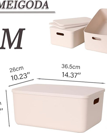 Plastic Storage Bins with lids,Storage Baskets,Container with handle,Storage Organizer Bins for Shelves,Office,Bedrooms,Closets, Cabinets(Gray, 3M)