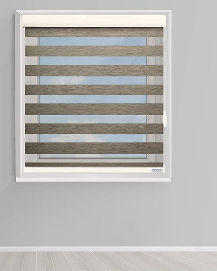 Shadesu Custom Size Zebra Blinds for Windows, 67" W x 72 H, Brown, Dual Layer Free-Stop Zebra Shades, Light Control for Day and Night, Sheer Blinds for Indoor Windows, Bedroom, Kitchen