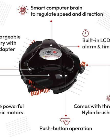 Grillbot Automatic Grill Cleaning Robot with Nylon Brushes, BBQ Grill Cleaner, Grill Brush, Grill Scraper, BBQ Accessories (Black Grillbot + Carry Case)