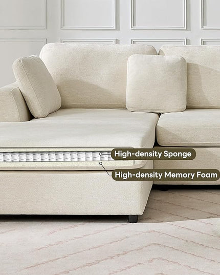 Tbfit L Shaped Couch, Oversized 108" Modular Sectional Sofa with Convertible Chaise, Comfy 4 Pillows Sofa for Living Room, Beige