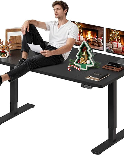 SANODESK Standing Desk Height Adjustable Electric Stand up Desk 71x32 Inches Sit Stand Home Office Desk with Splice Board, Black Frame/Black Top