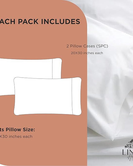Linen Home 100% Cotton Percale Pillowcases Queen Size, Tera Clay, 2 Pieces of Pillow Case, Crisp and Cool Strong Bed Linen, 20 inches X 30 inches