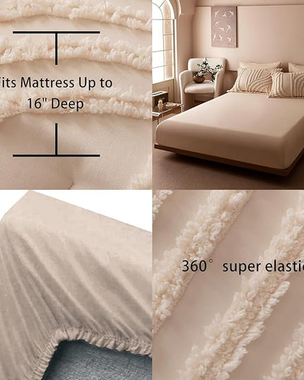 Khaki Queen Comforter Set - 7 Pieces Bed in a Bag, Premium Comforters Queen Size Bed Set Tufted Shabby Chic Bedding Comforter Set with Flat Sheet, Fitted Sheet and Pillowcases,Khaki