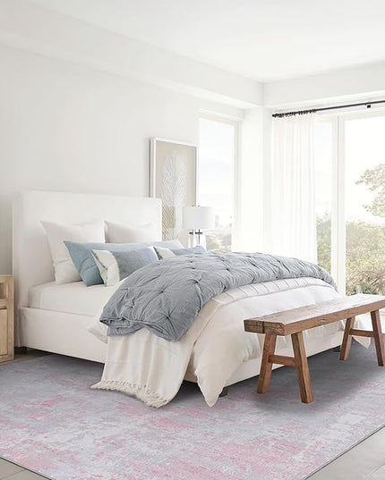 Modern Abstract Area Rug 10x13 Non Slip Non Shedding Rug Low Pile Stain Resistant for Bedroom Living Room,Grey Pink